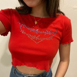 red baby tee with jewels